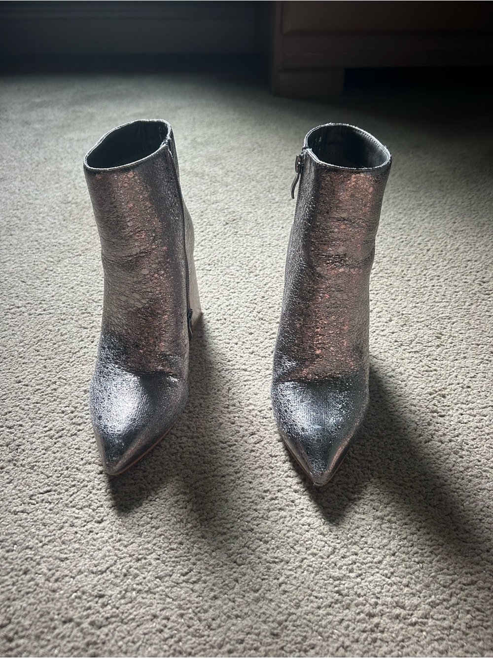 ShuShop Metallic Silver Pointed Ankle Booties